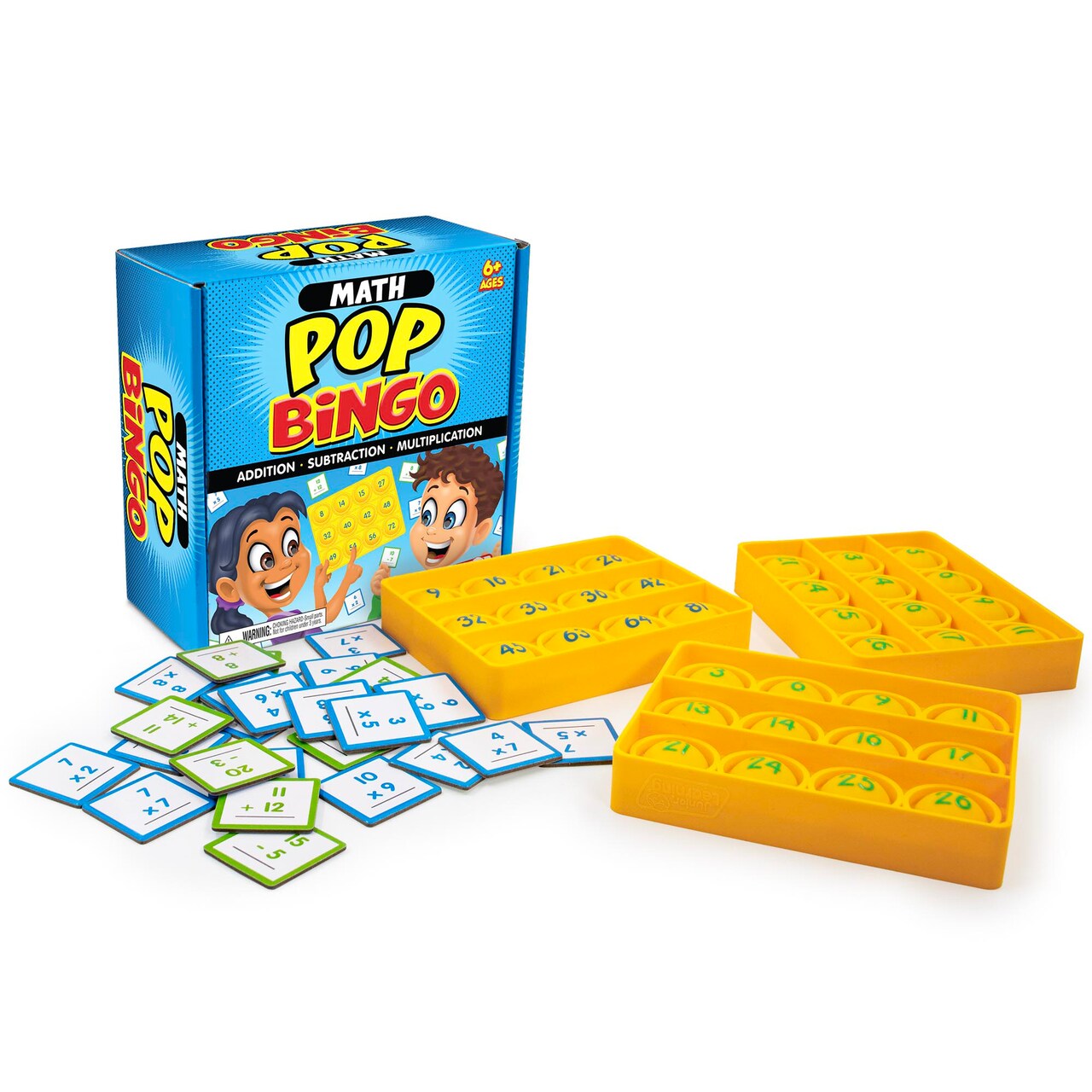 Junior Learning: Math Pop Bingo - Numbers Bubble Grid & Tile Game, Addition-Subtraction-Multiplication, Giant Problem-Solving Silicone Boards, Kids 6+